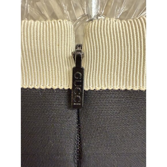 Gucci Womens Black & White Short-Sleeve Button-Up Blazer Dress With Gold Accent - Picture 12 of 16